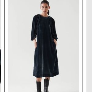 COS Velvet Silk Puff Sleeve Midi Dress Slate Blue Size 12 Formal